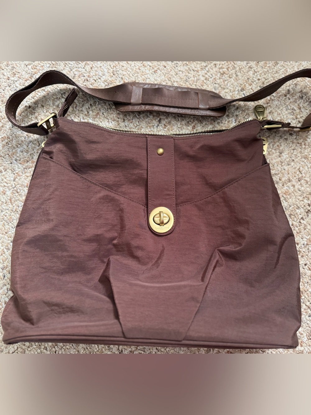 Baggallini Chocolate Brown Nylon Shoulder Bag with Gold Hardware